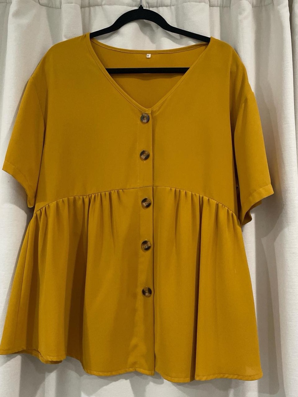 Mustard Button-Front Peplum Blouse - Women